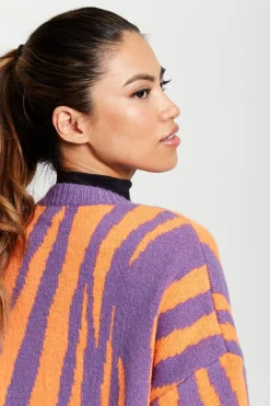 Women Liquorish Longline Cardigan In Orange And Purple