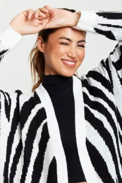 Women Liquorish Longline Cardigan In Black And White Zebra Pattern
