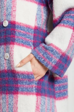 Women Liquorish Longline Coat In Pink And Navy Checks