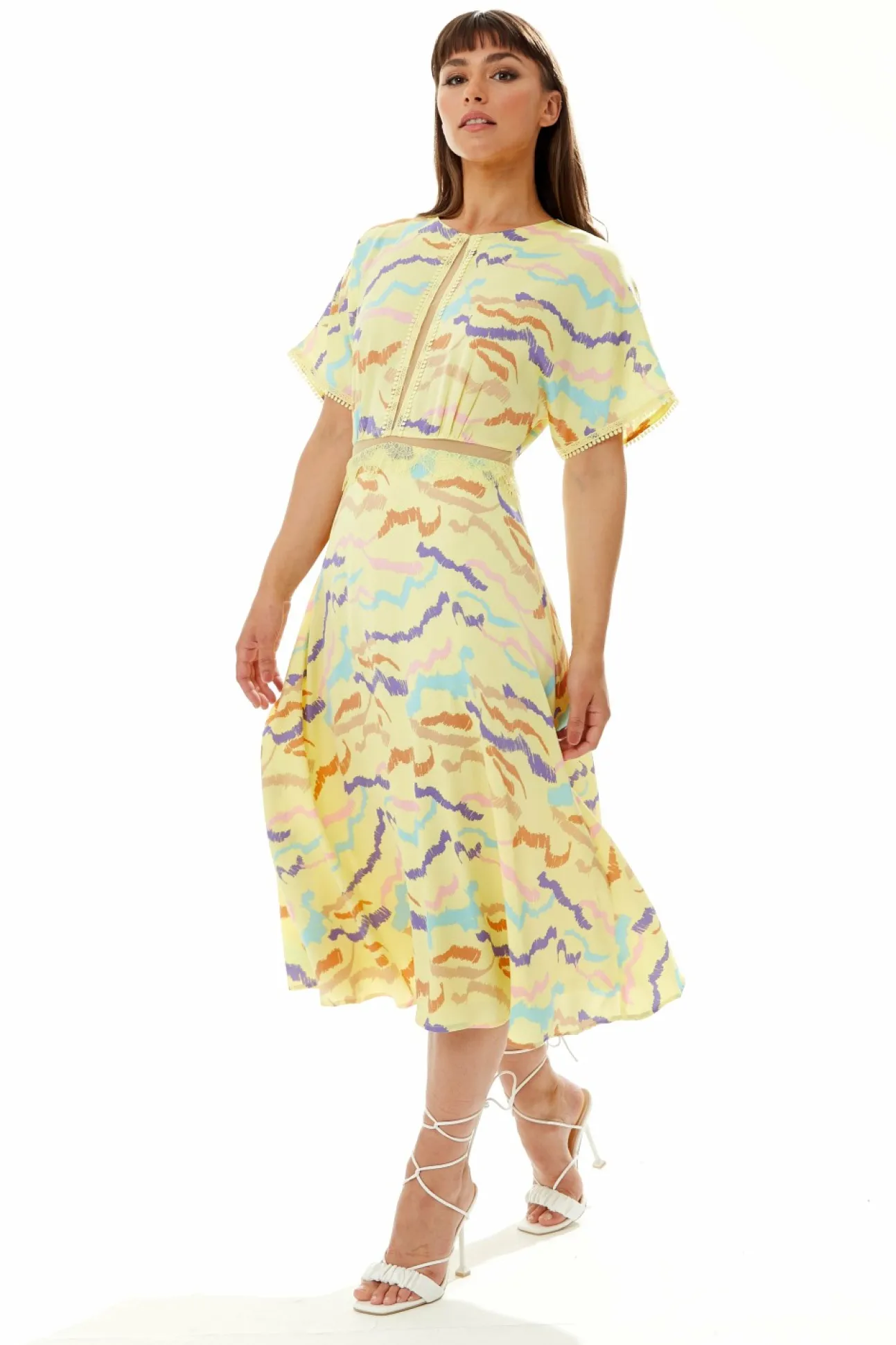 Women Liquorish Midi Abstract Zebra Print Dress With Mesh