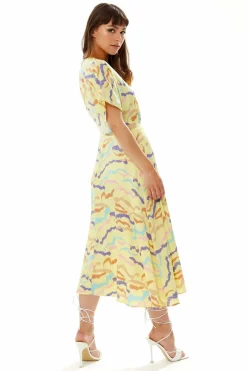 Women Liquorish Midi Abstract Zebra Print Dress With Mesh