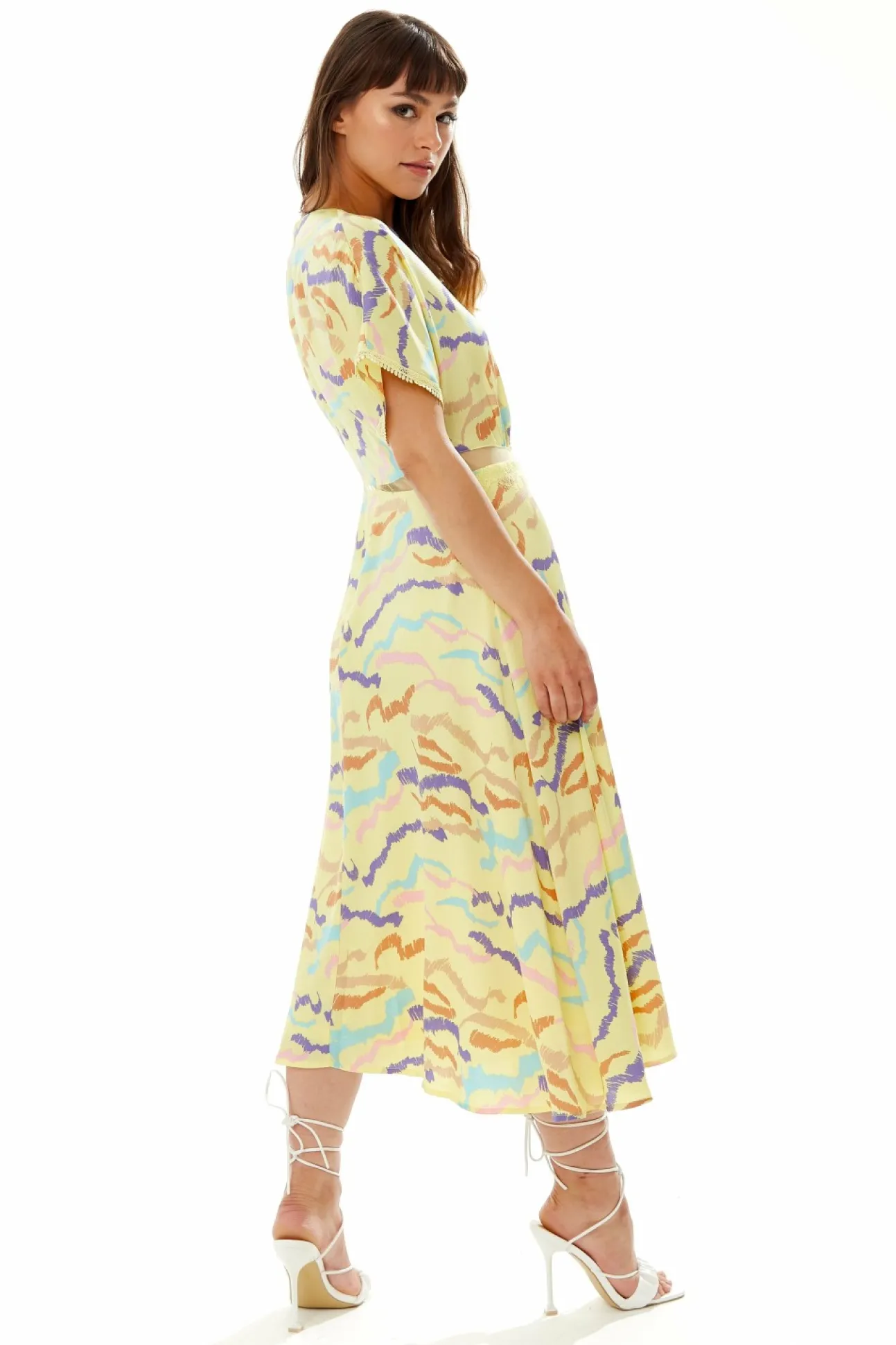 Women Liquorish Midi Abstract Zebra Print Dress With Mesh