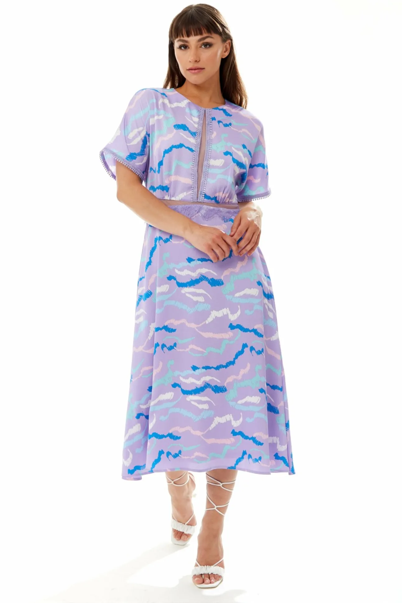 Women Liquorish Midi Abstract Zebra Print Dress With Mesh