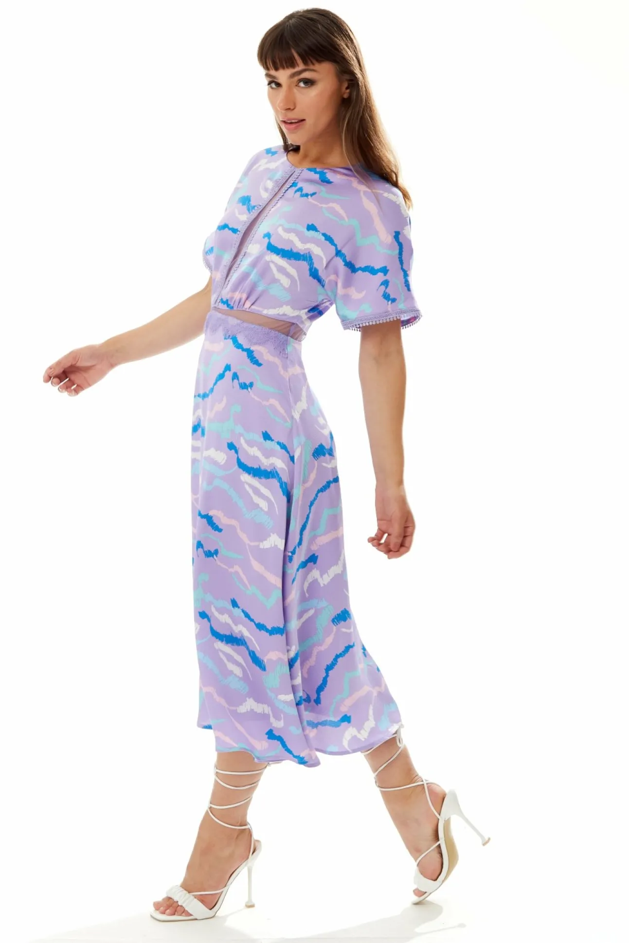 Women Liquorish Midi Abstract Zebra Print Dress With Mesh