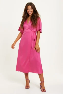 Women Liquorish Midi Wrap Dress With Kimono Sleeves