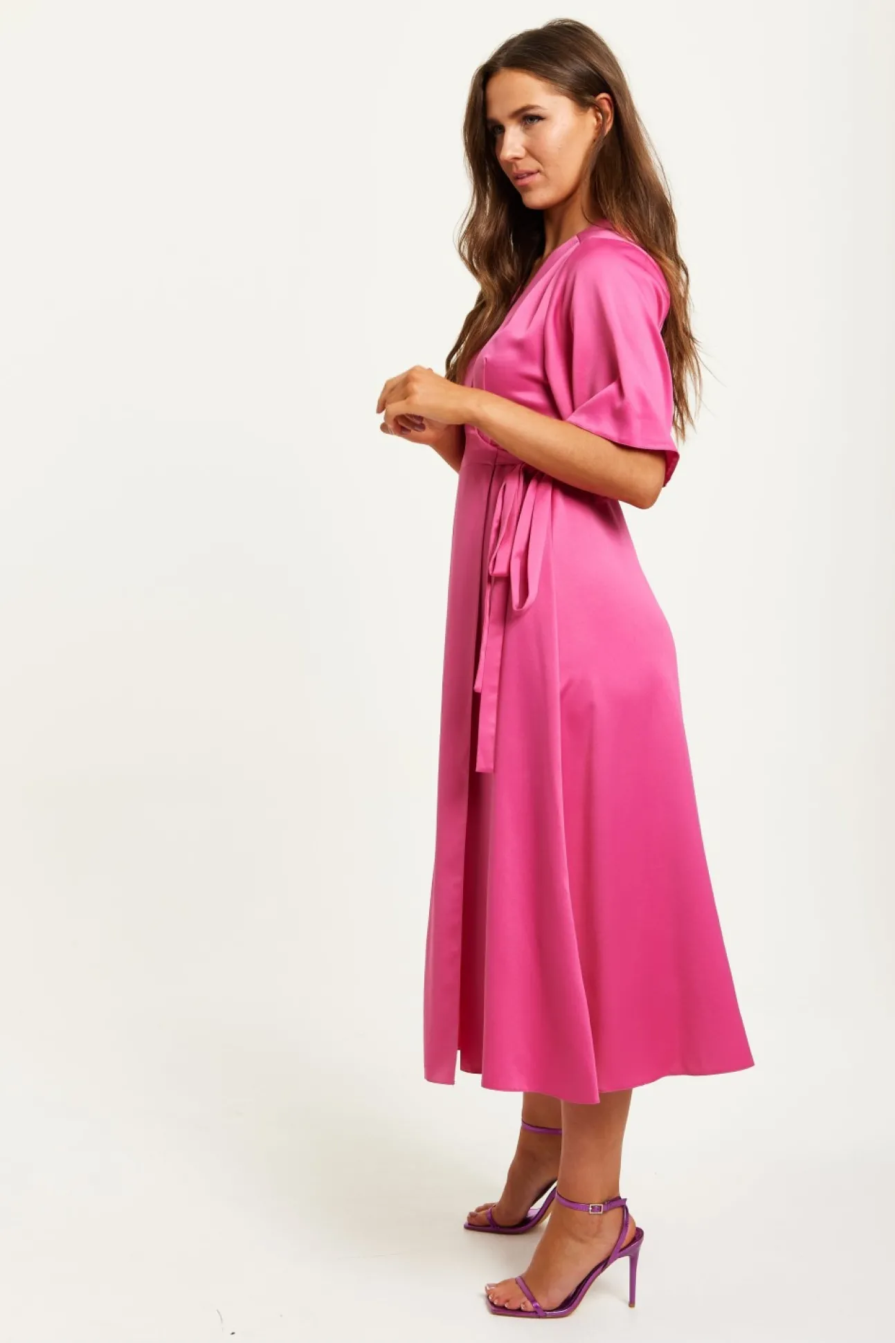 Women Liquorish Midi Wrap Dress With Kimono Sleeves