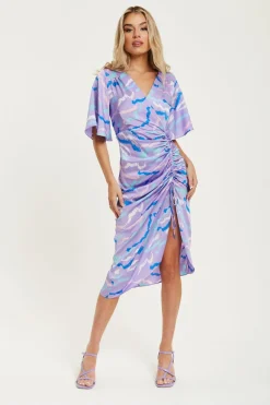 Women Liquorish Midi Wrap Dress With Abstract Zebra Print In