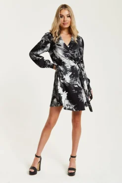 Women Liquorish Mono Abstract Print Mini Wrap Dress