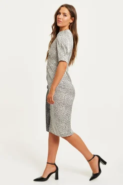 Women Liquorish Mono Polka Dot Print Knot Front Midi Dress