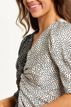 Women Liquorish Mono Polka Dot Print Knot Front Midi Dress