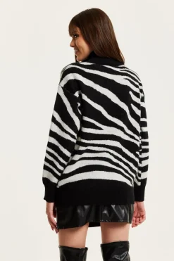 Women Liquorish Mono Zebra High Neck Jumper