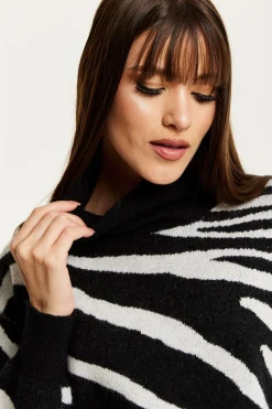 Women Liquorish Mono Zebra High Neck Jumper