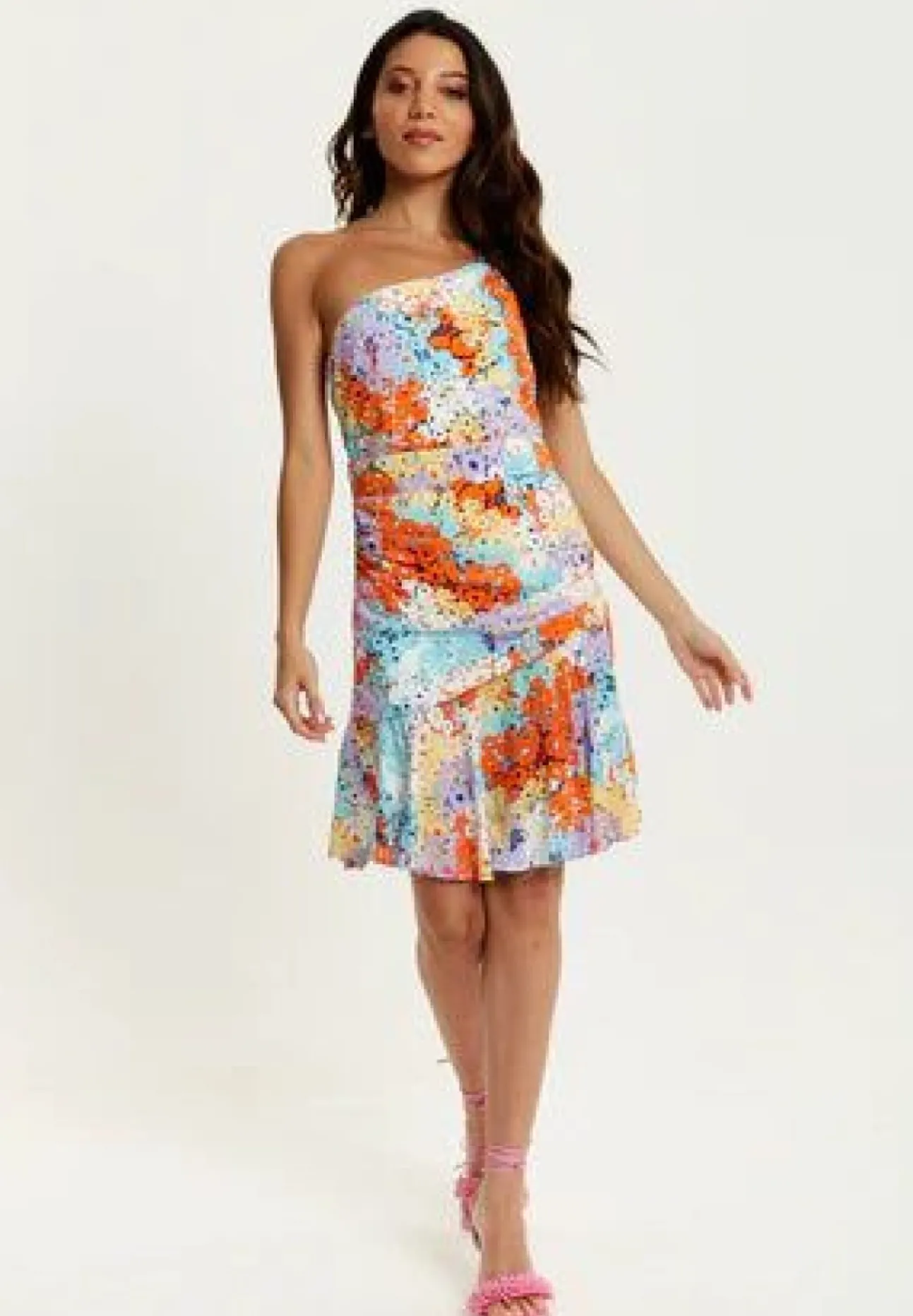 Women Liquorish Multicolour Floral Print One Shoulder Mini Dress