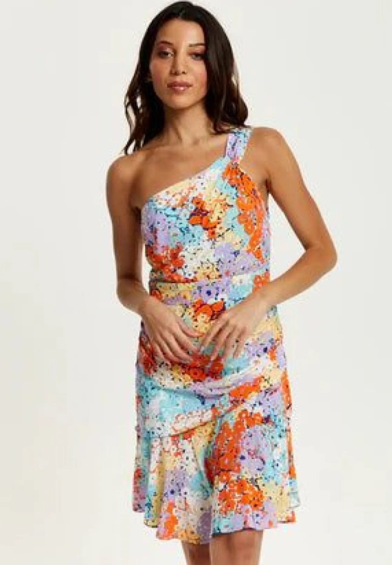 Women Liquorish Multicolour Floral Print One Shoulder Mini Dress