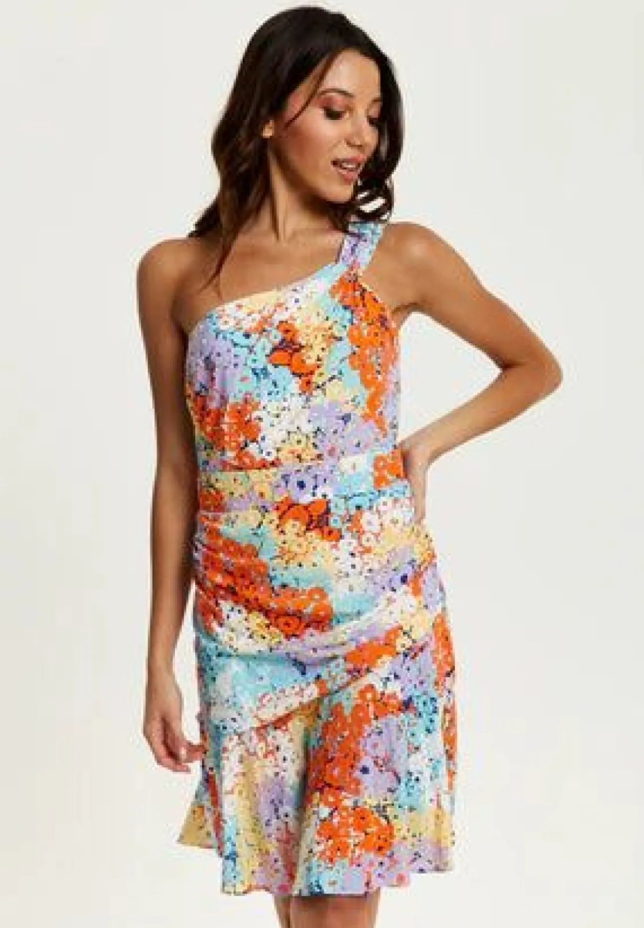 Women Liquorish Multicolour Floral Print One Shoulder Mini Dress