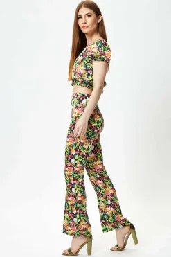 Women Liquorish Multicolour Floral Crop Top With Elasticated Waist