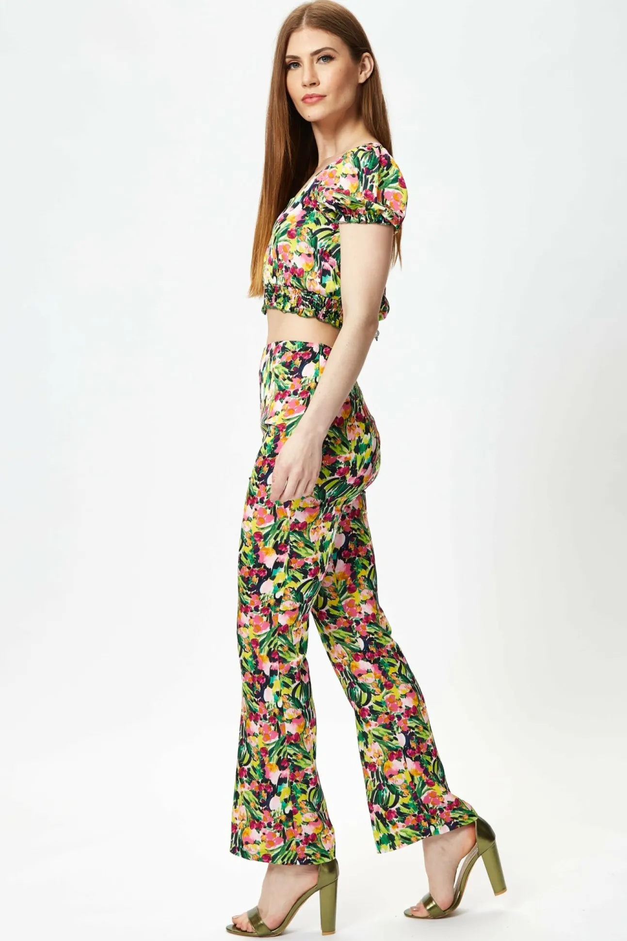Women Liquorish Multicolour Floral Crop Top With Elasticated Waist
