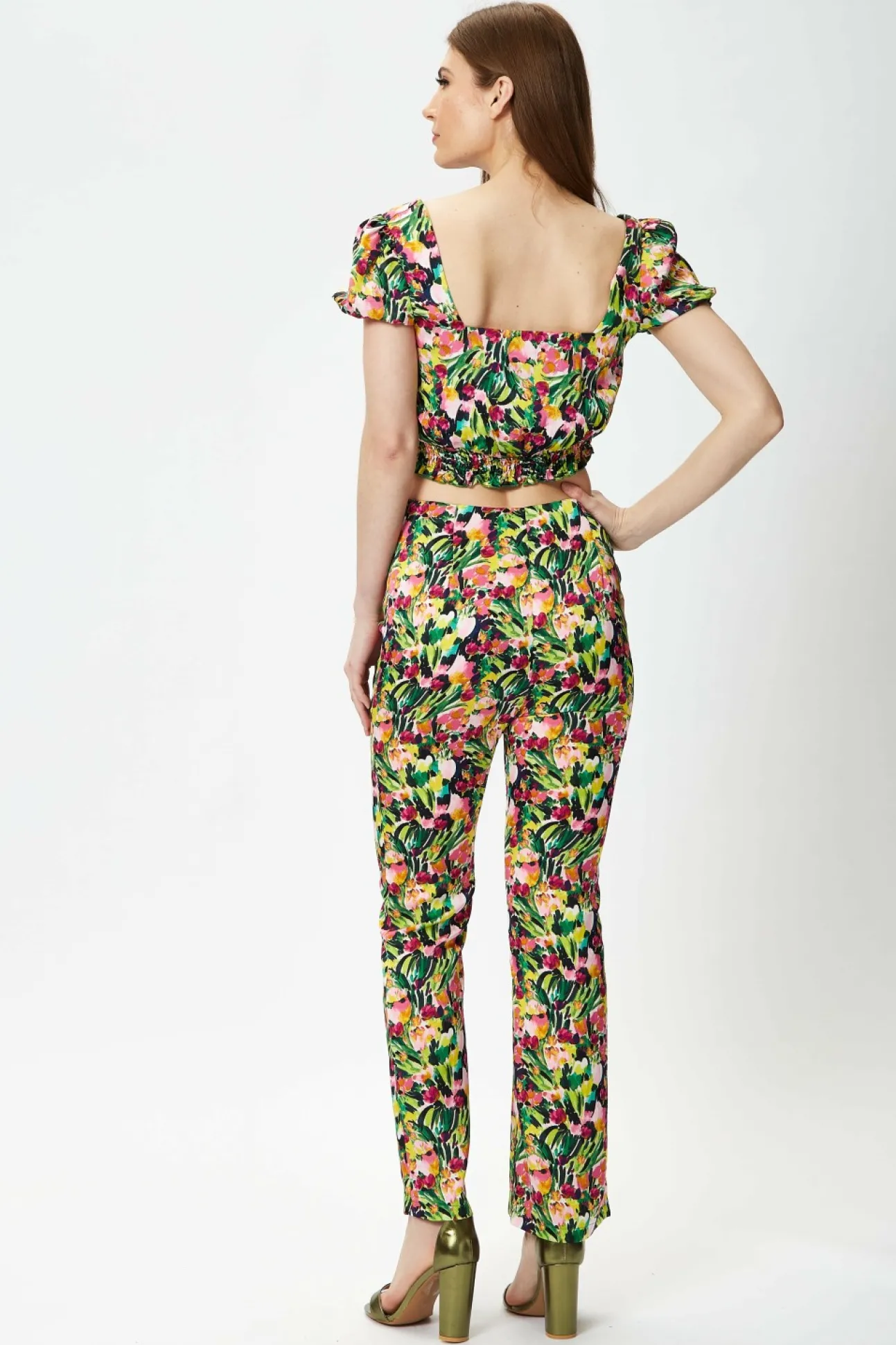 Women Liquorish Multicolour Floral Crop Top With Elasticated Waist