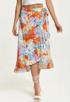 Women Liquorish Multicolour Floral Print Midi Wrap Skirt