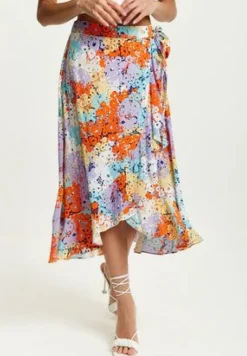 Women Liquorish Multicolour Floral Print Midi Wrap Skirt