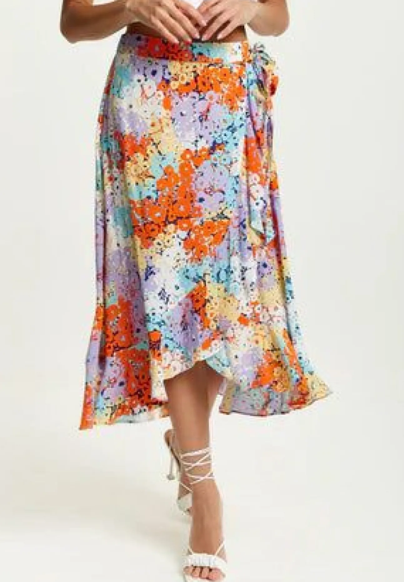 Women Liquorish Multicolour Floral Print Midi Wrap Skirt
