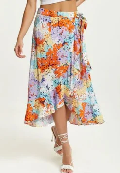 Women Liquorish Multicolour Floral Print Midi Wrap Skirt