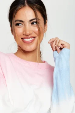 Women Liquorish Ombre Pattern Jumper In Pink, White And Blue