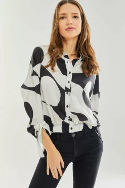 Women Liquorish Oversized Polka Stripe Pattern Black White Blouse