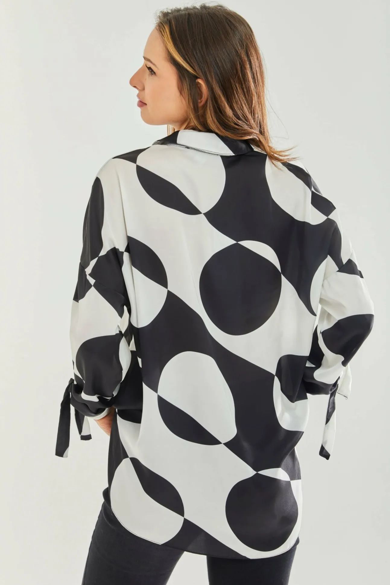 Women Liquorish Oversized Polka Stripe Pattern Black White Blouse