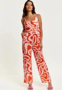 Women Liquorish Pink And Red Abstract Print Jumpsuit