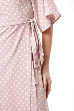 Women Liquorish Polka Dot Midi Wrap Dress In Light Pink
