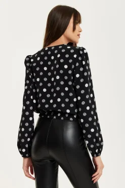 Women Liquorish Polka Dot Print Wrap Top In
