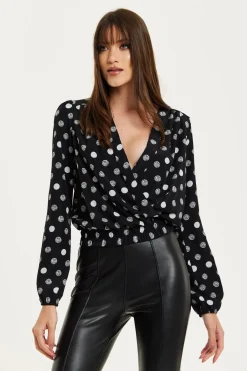 Women Liquorish Polka Dot Print Wrap Top In