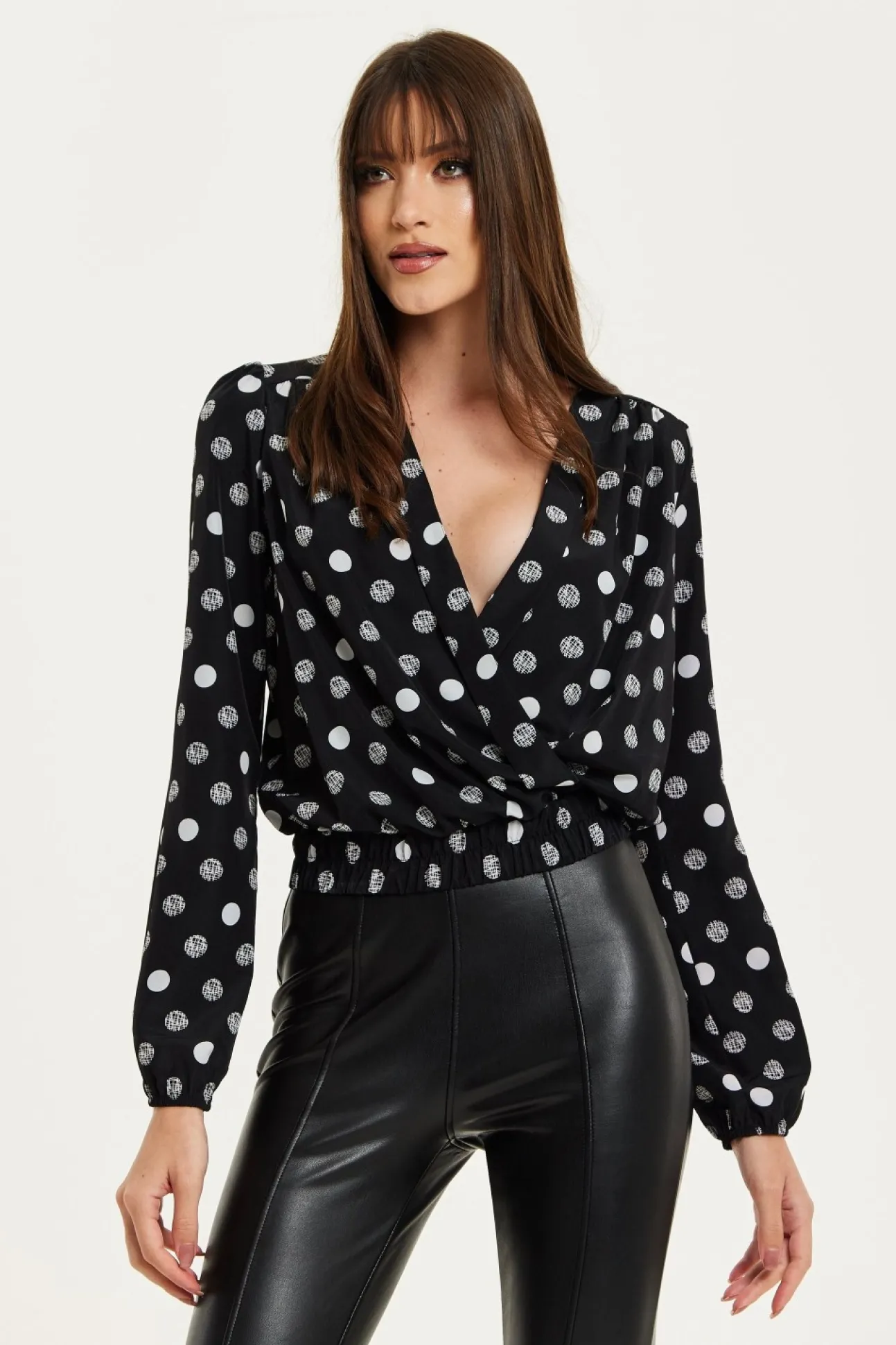 Women Liquorish Polka Dot Print Wrap Top In