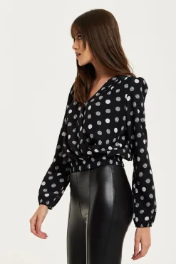 Women Liquorish Polka Dot Print Wrap Top In