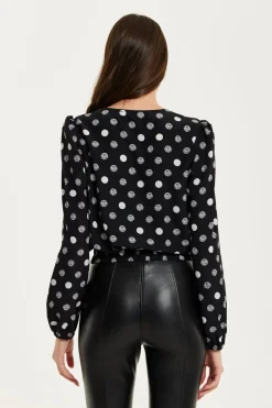 Women Liquorish Polka Dot Print Wrap Top In
