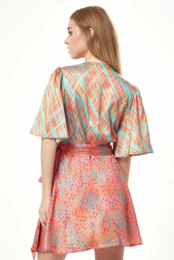 Women Liquorish Printed Mini Wrap Dress With Kimono Sleeve