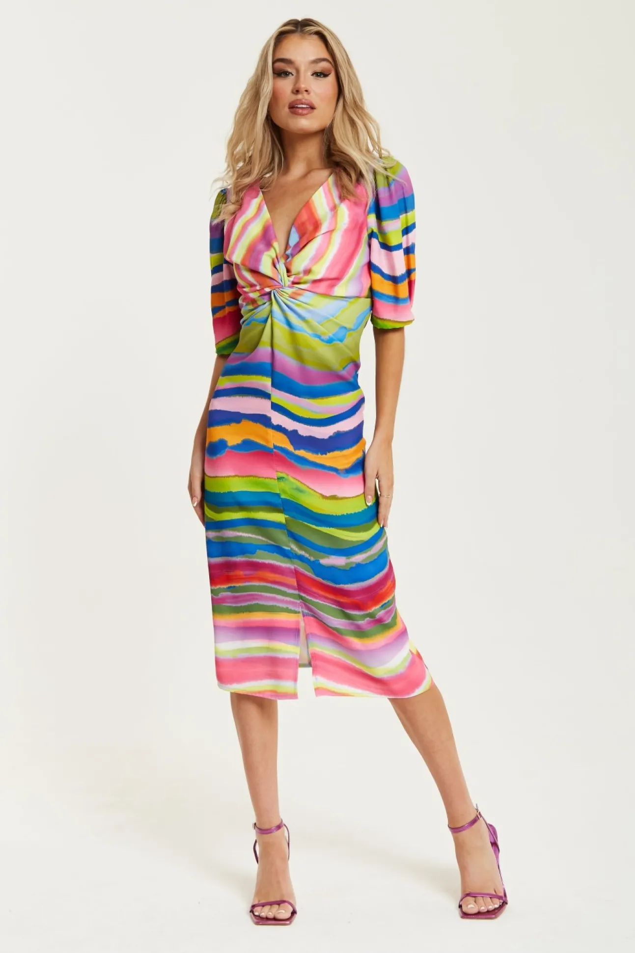 Women Liquorish Rainbow Knot Front Midi Dress
