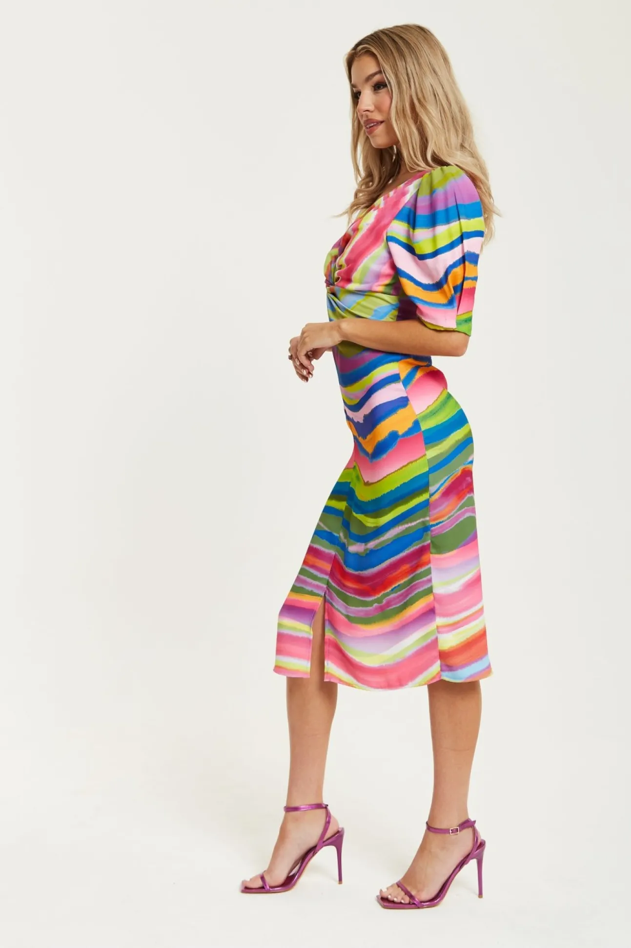 Women Liquorish Rainbow Knot Front Midi Dress