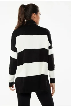 Women Liquorish Roll Neck Jumper In Black & White