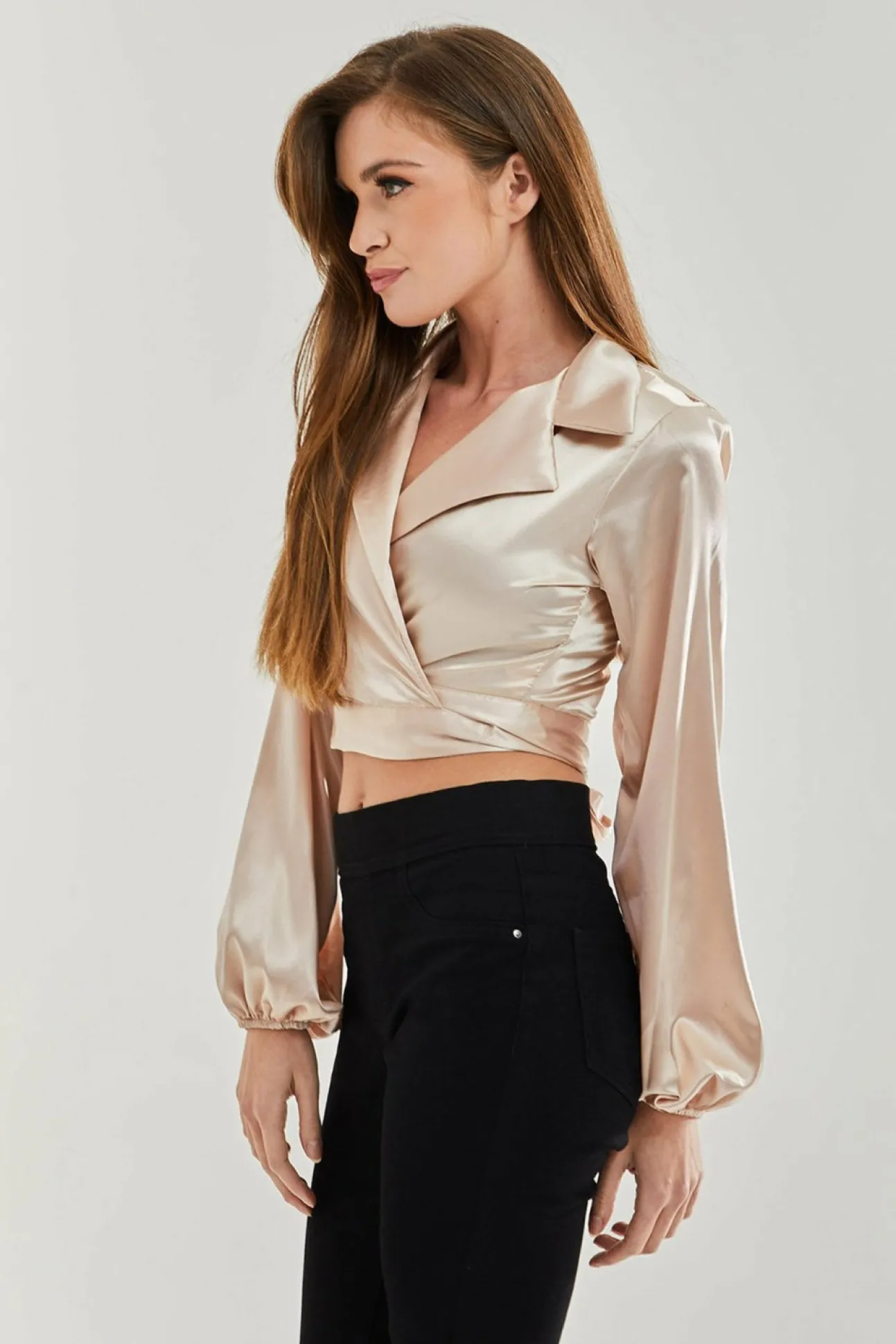 Women Liquorish Satin Wrap Top In