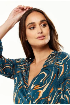 Women Liquorish Scribble Print Mini Wrap Dress With Long Sleeves