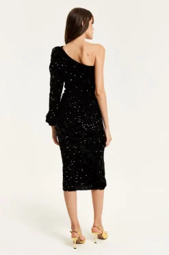 Women Liquorish Sequin Velvet One Shoulder Midi Dress