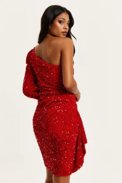 Women Liquorish Sequin Velvet One Shoulder Mini Dress