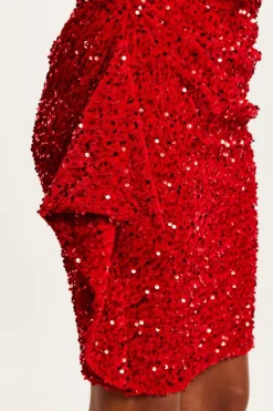 Women Liquorish Sequin Velvet One Shoulder Mini Dress