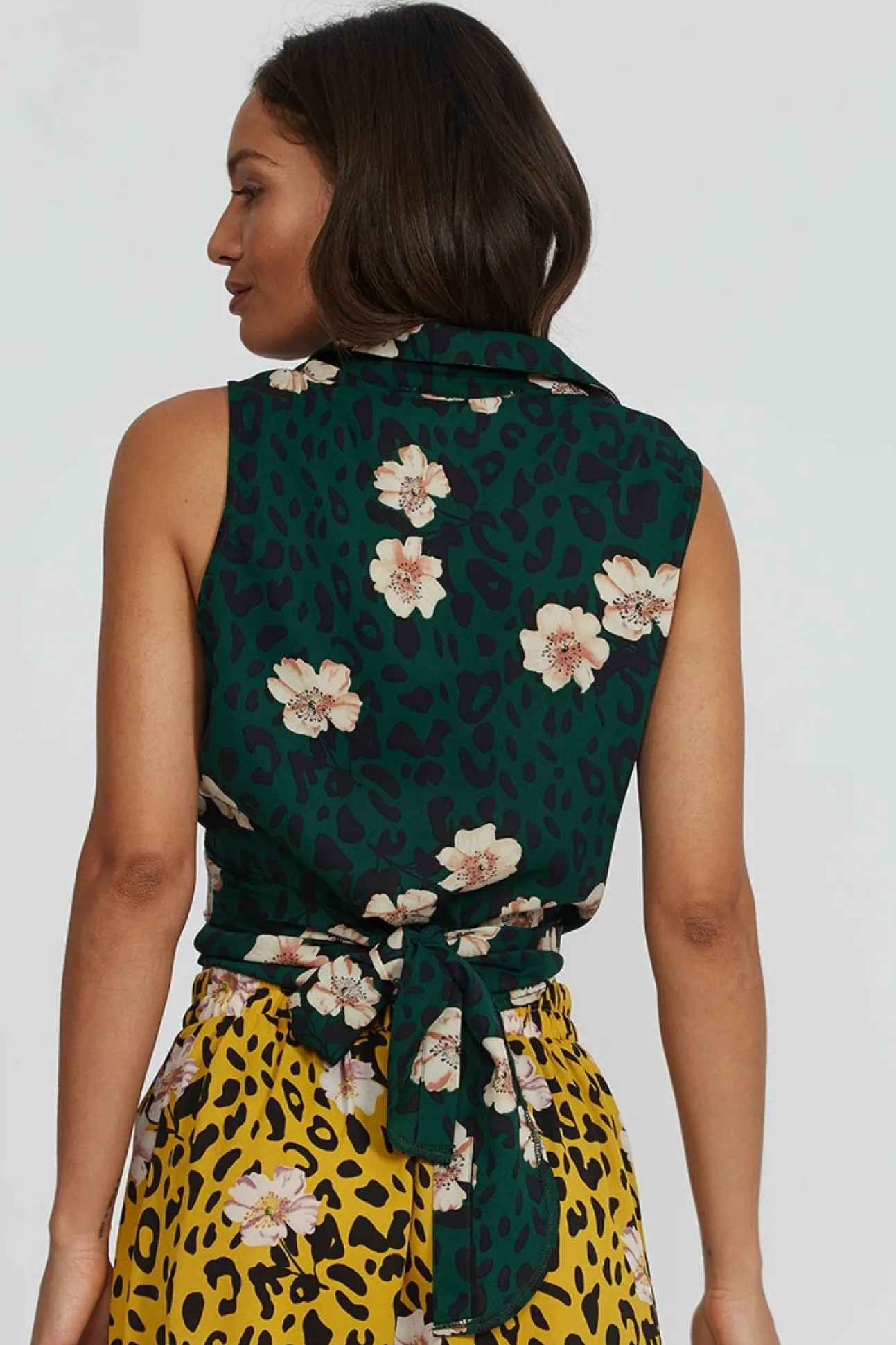 Women Liquorish Shirt Tie Front In Leopard And Floral Print