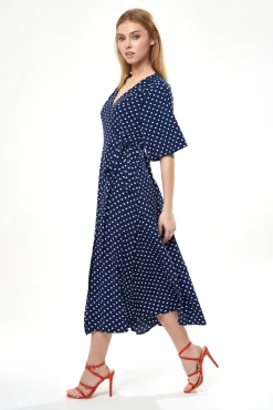 Women Liquorish Small Polka Dot Midi Wrap Dress