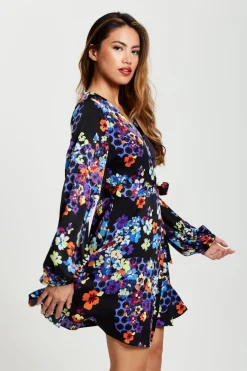 Women Liquorish Speckle Floral Print Mini Wrap Dress