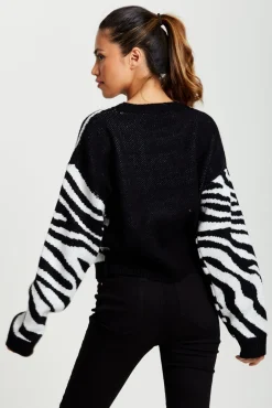 Women Liquorish Star Jumper In And White Zebra Pattern