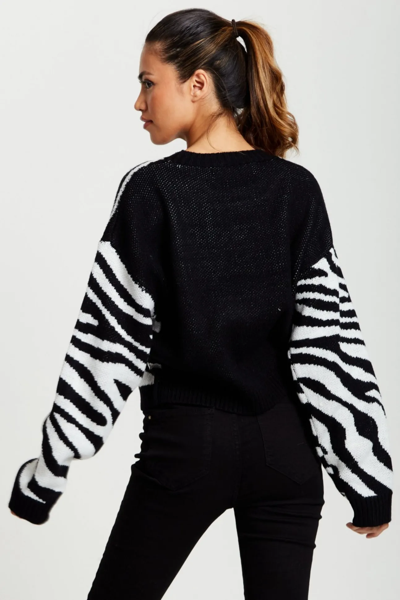 Women Liquorish Star Jumper In And White Zebra Pattern